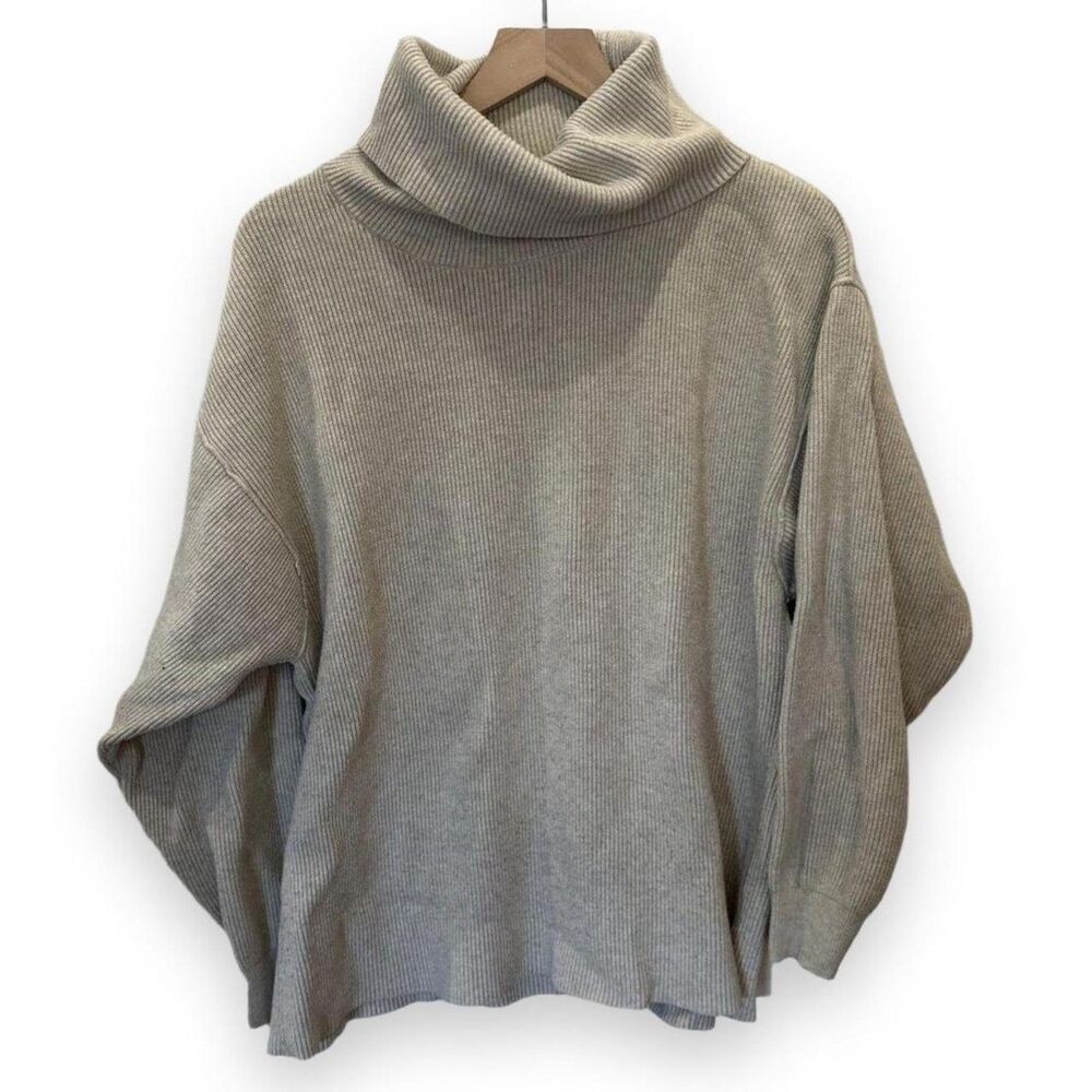 Free People Women’s Ribbed Oversized Cowl Neck Slouchy Beige Sweater Medium